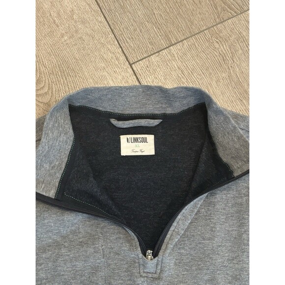 Linksoul Sweater Mens XL Tempus Fugit Grey Quarter Zip Pullover Golf Preppy - Picture 5 of 10